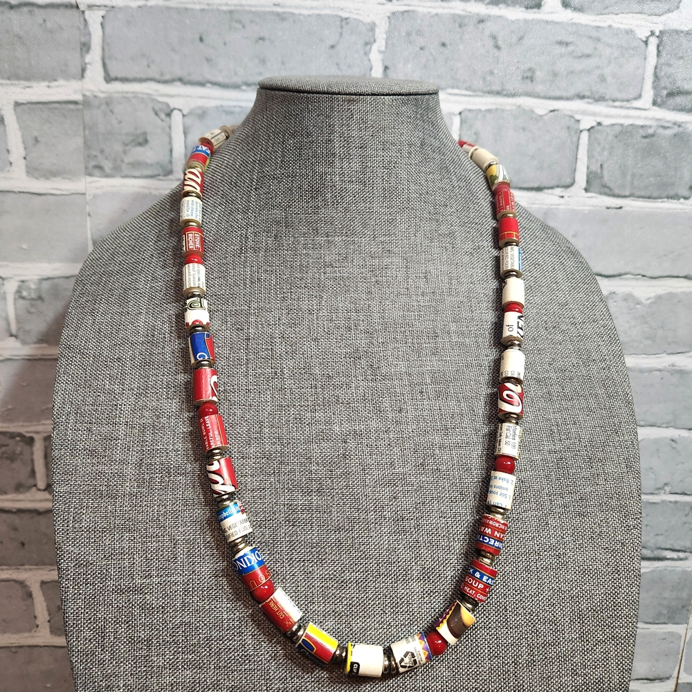 Trendy Boutique Red and Blue Necklace Vibrant Beaded Design